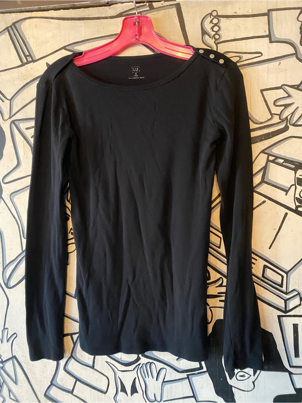 GAP Black Long Sleeve Top with Shoulder Button Detail